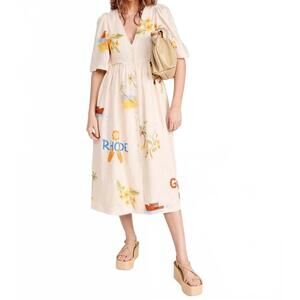 NEW ROSA CLOTHING fashion print v neck cute loose dress in apricot